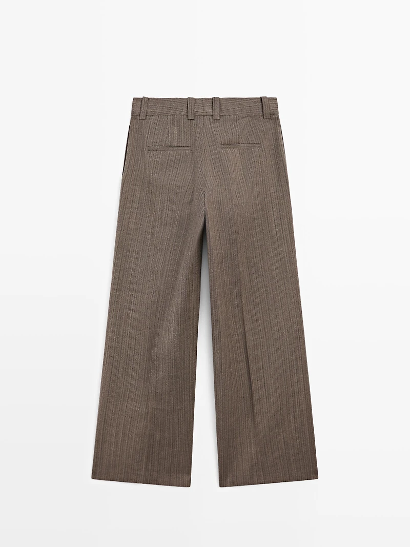 100% wool straight-leg herringbone trousers