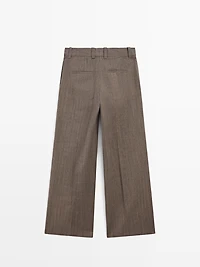 100% wool straight-leg herringbone trousers