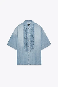 ZW COLLECTION RUFFLED DENIM SHIRT