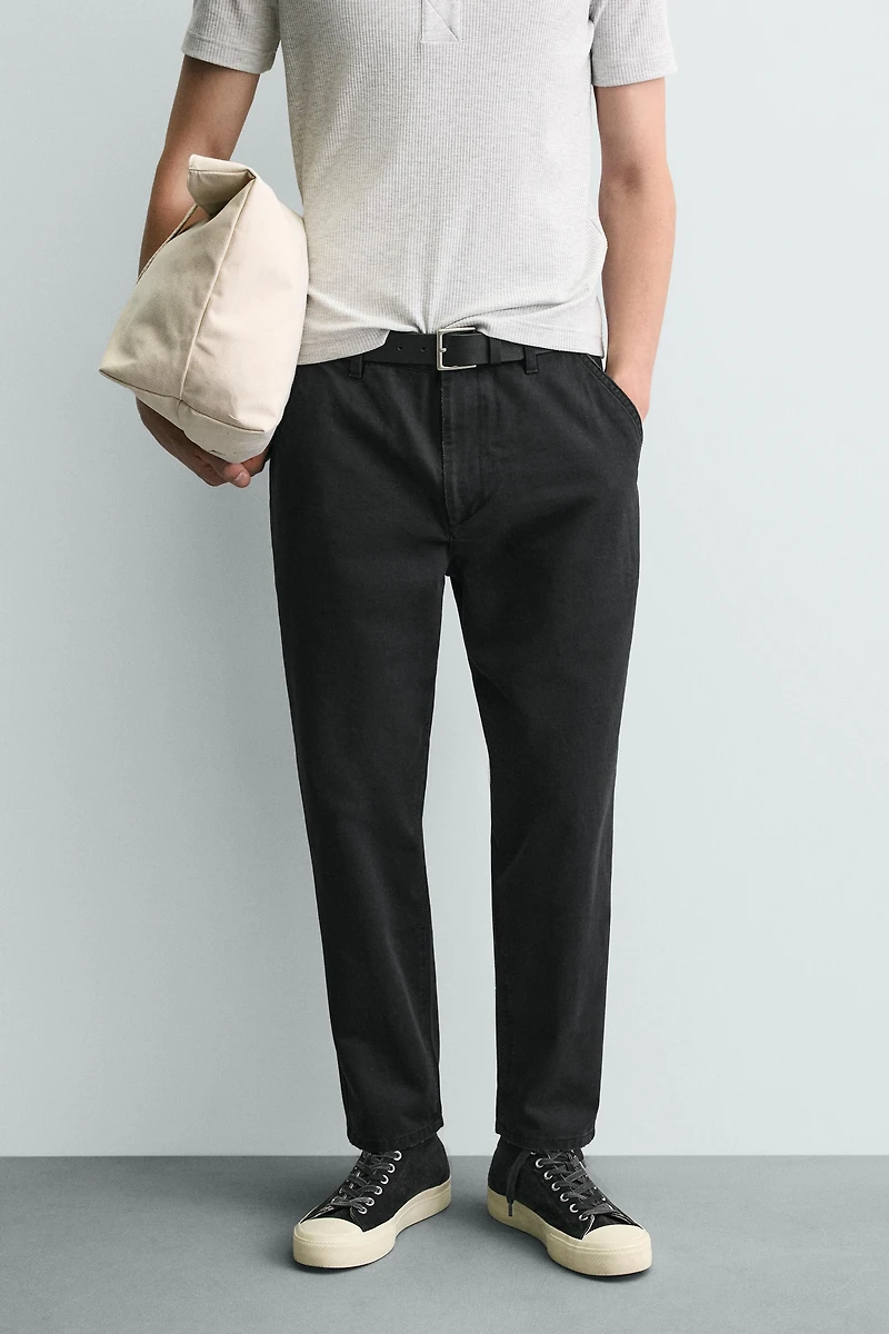 WASHED TAPERED FIT PANTS