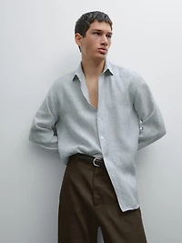 Chemise lin regular à rayures