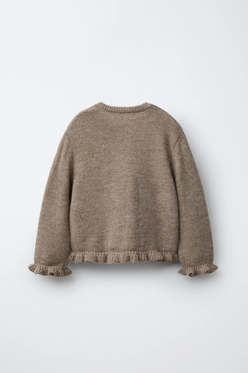 RUFFLED WOOL KNIT CARDIGAN