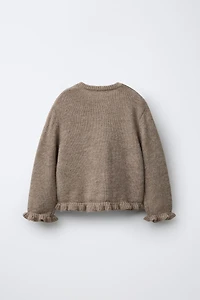 RUFFLED WOOL KNIT CARDIGAN