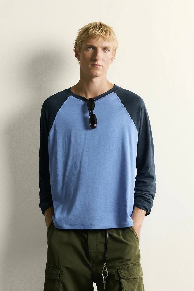 COTTON-LINEN LONG SLEEVE RAGLAN T-SHIRT