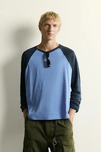 COTTON-LINEN LONG SLEEVE RAGLAN T-SHIRT