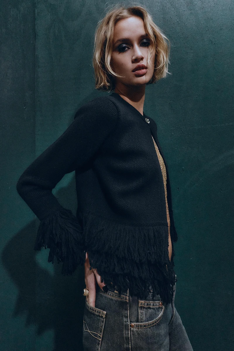 FRINGED KNIT CARDIGAN