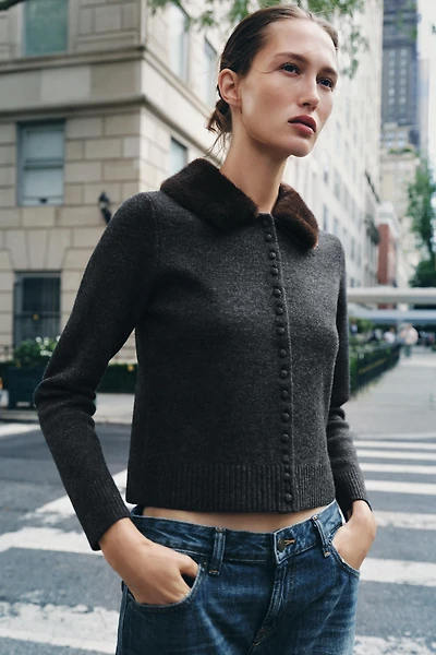 VESTE EN MAILLE À REVERS EFFET FOURRURE