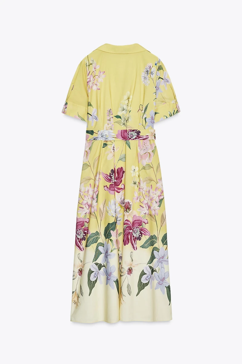 BELTED FLORAL PRINT MIDI DRESS