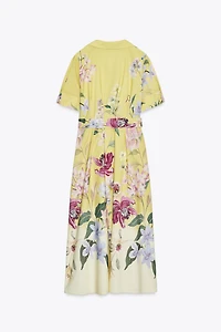 BELTED FLORAL PRINT MIDI DRESS