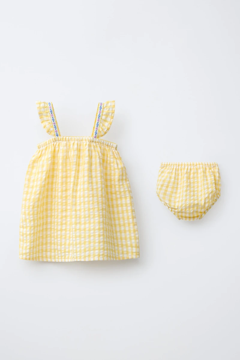 ROBE ET CULOTTE À CARREAUX VICHY FLEURS