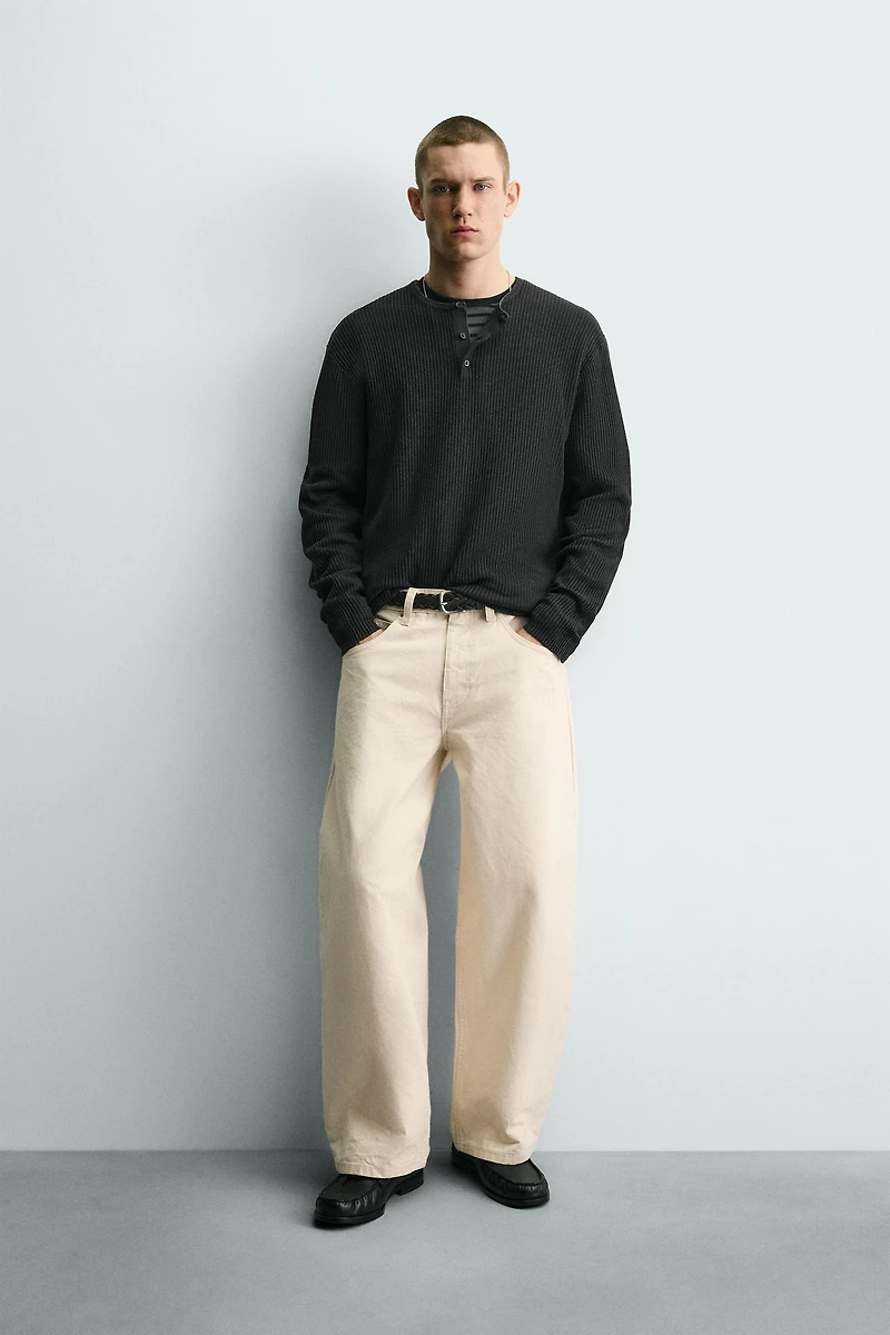 HENLEY NECK TEXTURED JUMPER