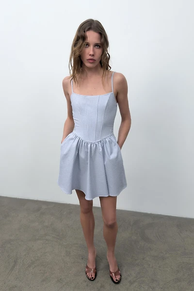 GINGHAM VOLUME BUSTIER DRESS