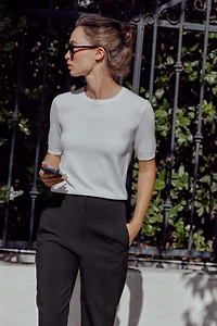 SHORT SLEEVE BASIC KNIT TOP
