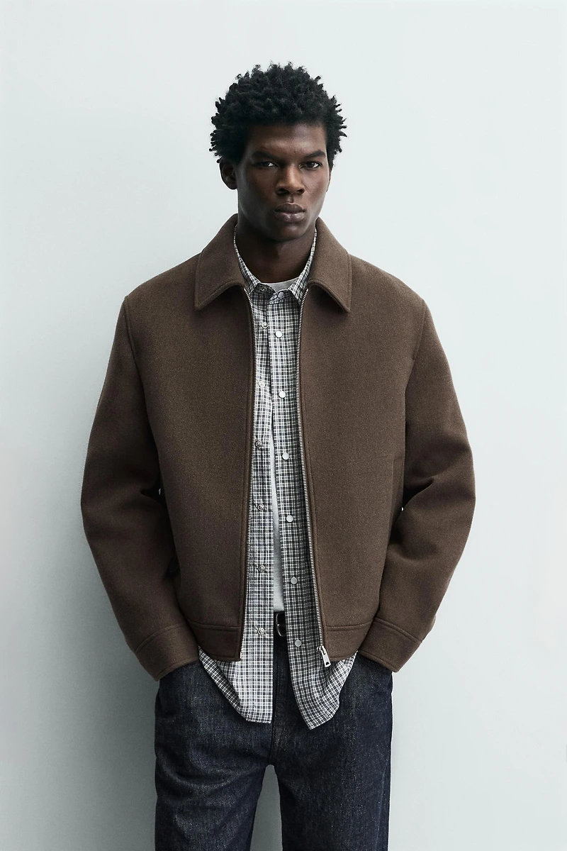 BLOUSON EN DRAP DE LAINE AVEC ZIP