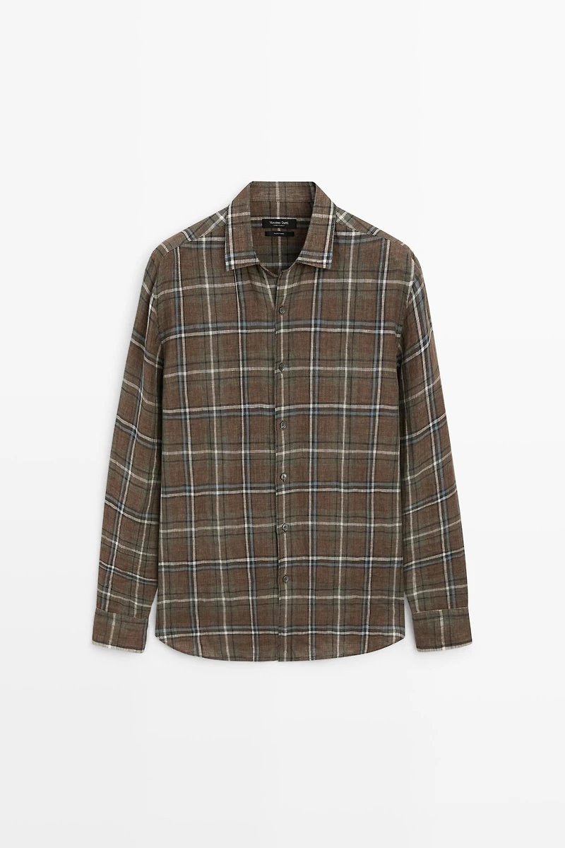 100% linen regular fit check shirt