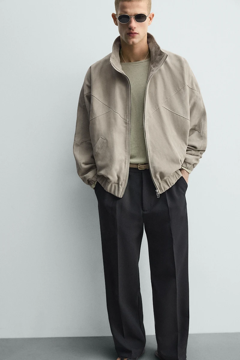 BLOUSON RELAXED FIT EN CUIR DAIM