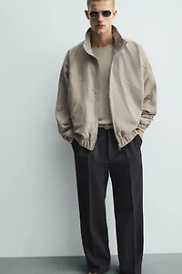 BLOUSON RELAXED FIT EN CUIR DAIM
