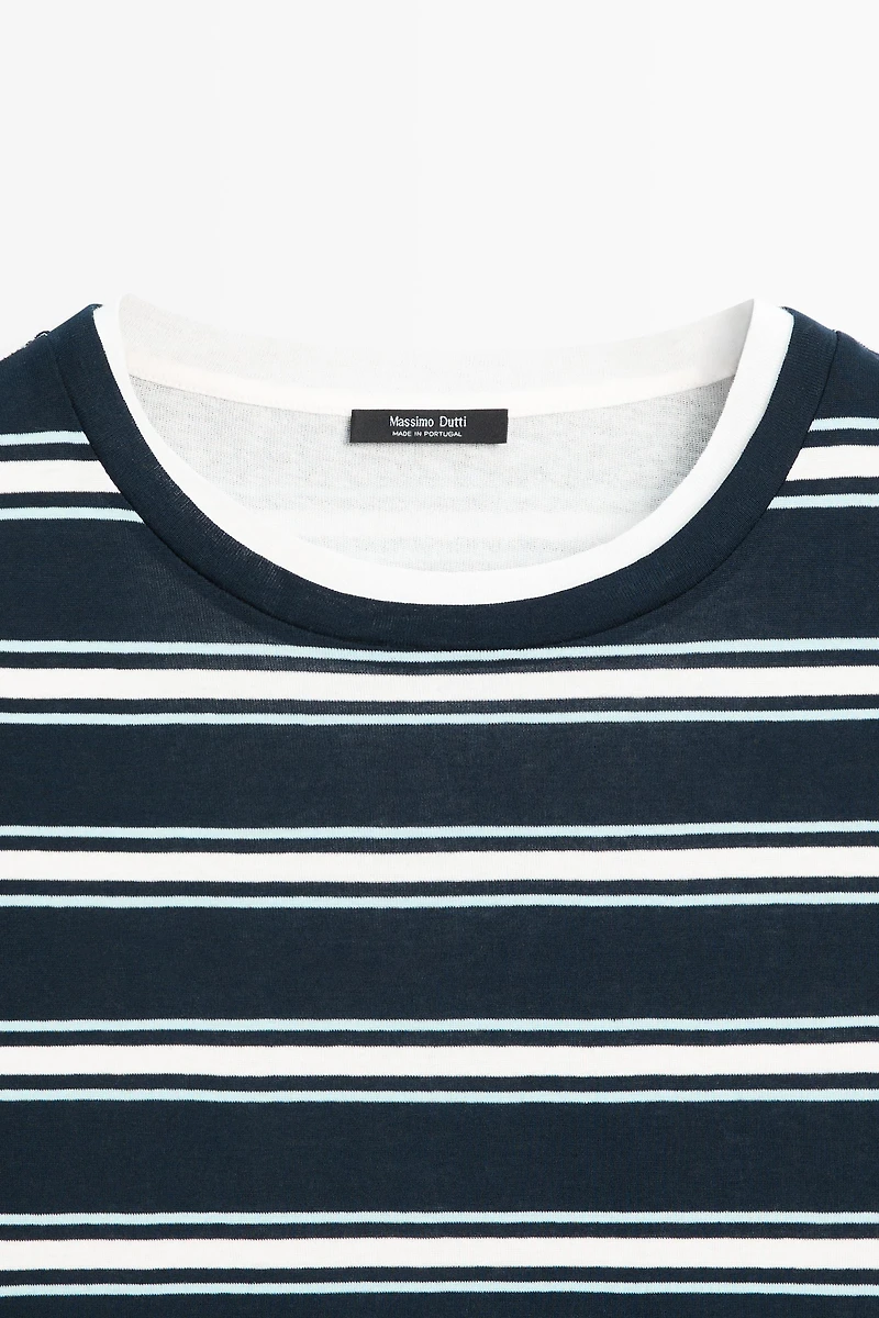 Double-layer striped short sleeve T-shirt