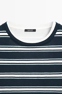 Double-layer striped short sleeve T-shirt