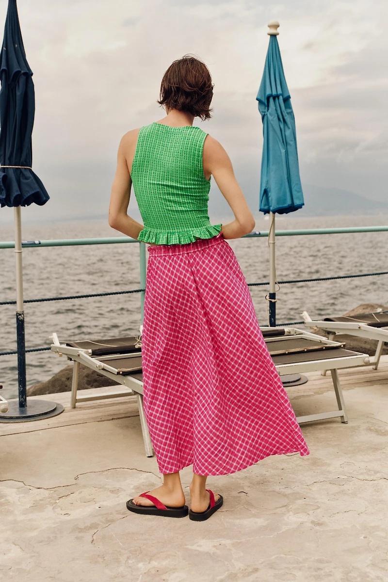 PLAID MIDI SKIRT