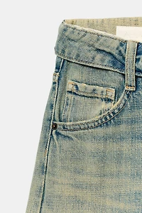 TRF MID-RISE RIPPED FOLDED WAISTBAND JEANS