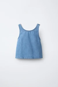 CROCHET KNIT DENIM TOP