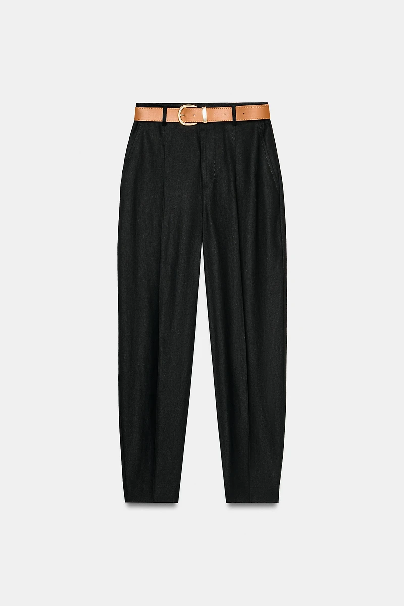 LINEN PANTS WITH BELT AND PLEATS