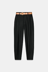 LINEN PANTS WITH BELT AND PLEATS