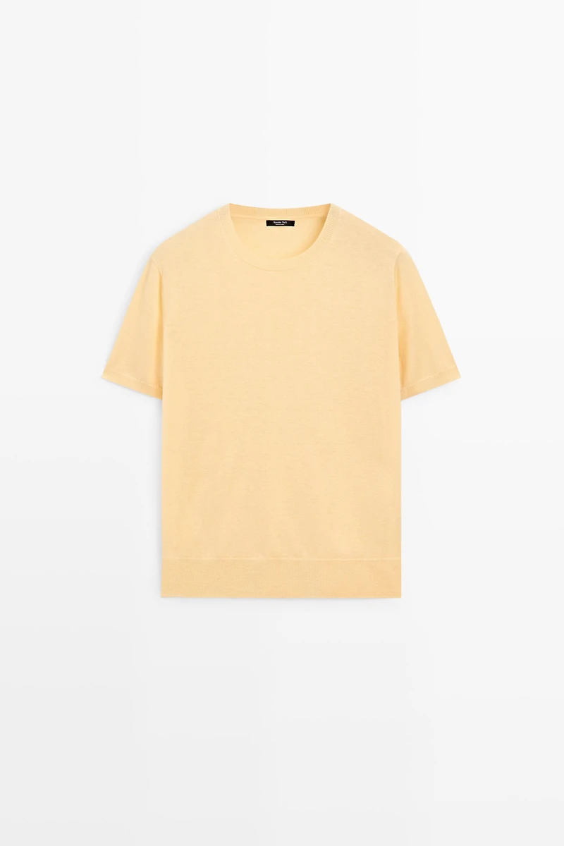Short-sleeve fine-knit sweater