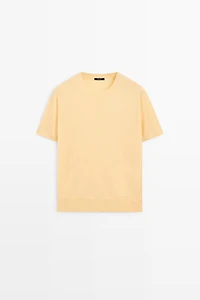 Short-sleeve fine-knit sweater