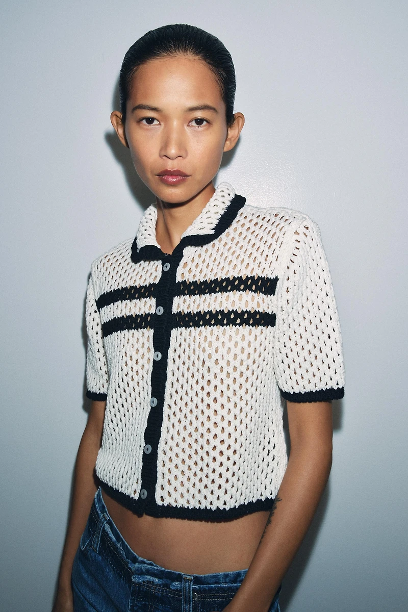 OPEN-KNIT POLO JACKET