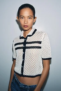 OPEN-KNIT POLO JACKET