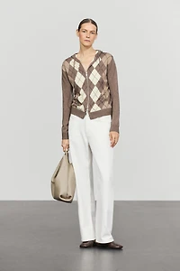 Hooded zip-up knit cardigan