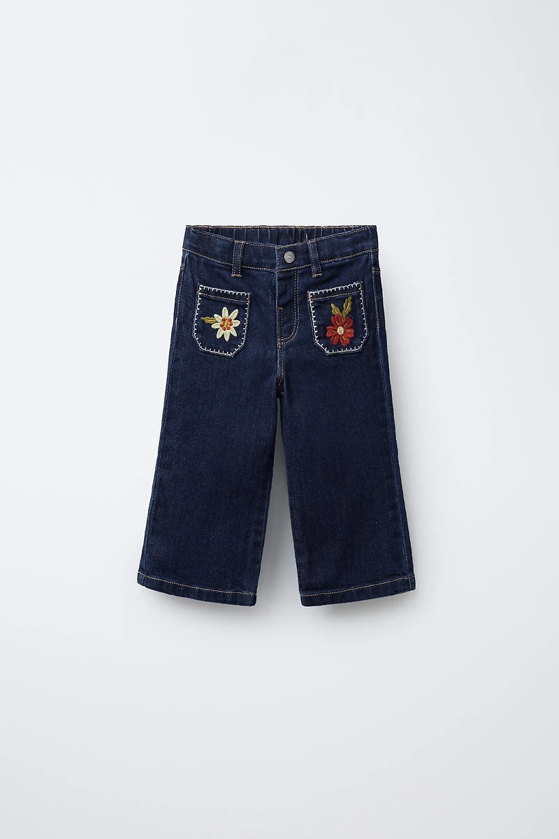 EMBROIDERED POCKET NAVY JEANS