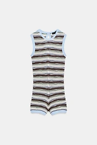 TEXTURED STRIPED KNIT JUMPSUIT