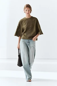 Linen blend blouse with embroidered details