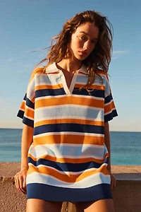 STRIPED KNIT POLO DRESS
