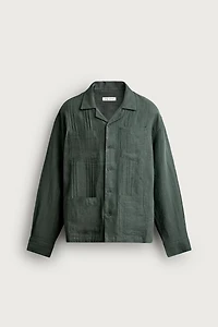 RELAXED FIT 100% LINEN PLEATED SHIRT