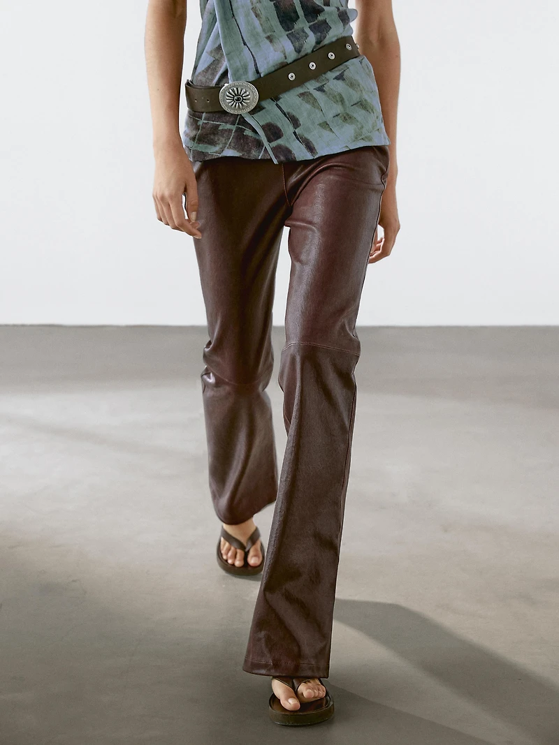 Nappa leather bell bottom trousers