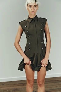 SHORT DRESS WITH SHOULDER PADS AND RUFFLES