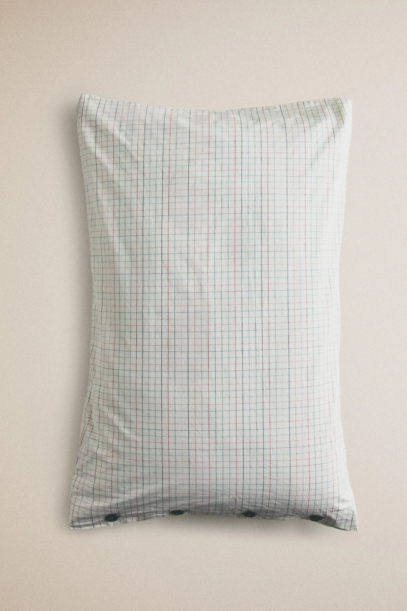 KIDS' CHECK COTTON PILLOWCASE