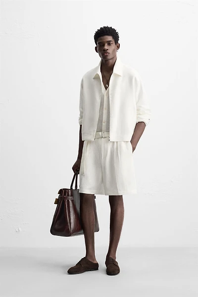 100% LINEN BELTED SHORTS