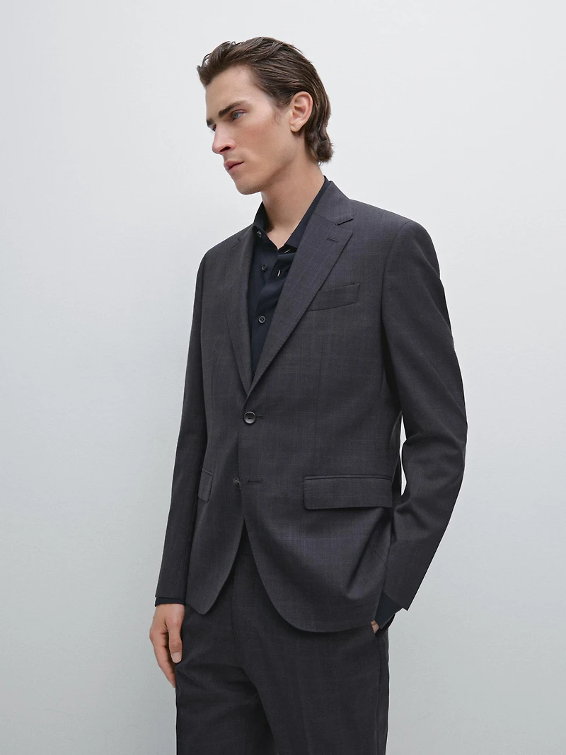 100% wool check suit blazer