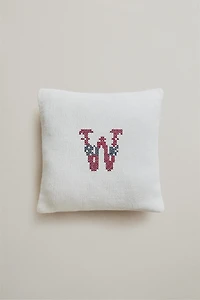 LETTER W EMBROIDERED LINEN CUSHION