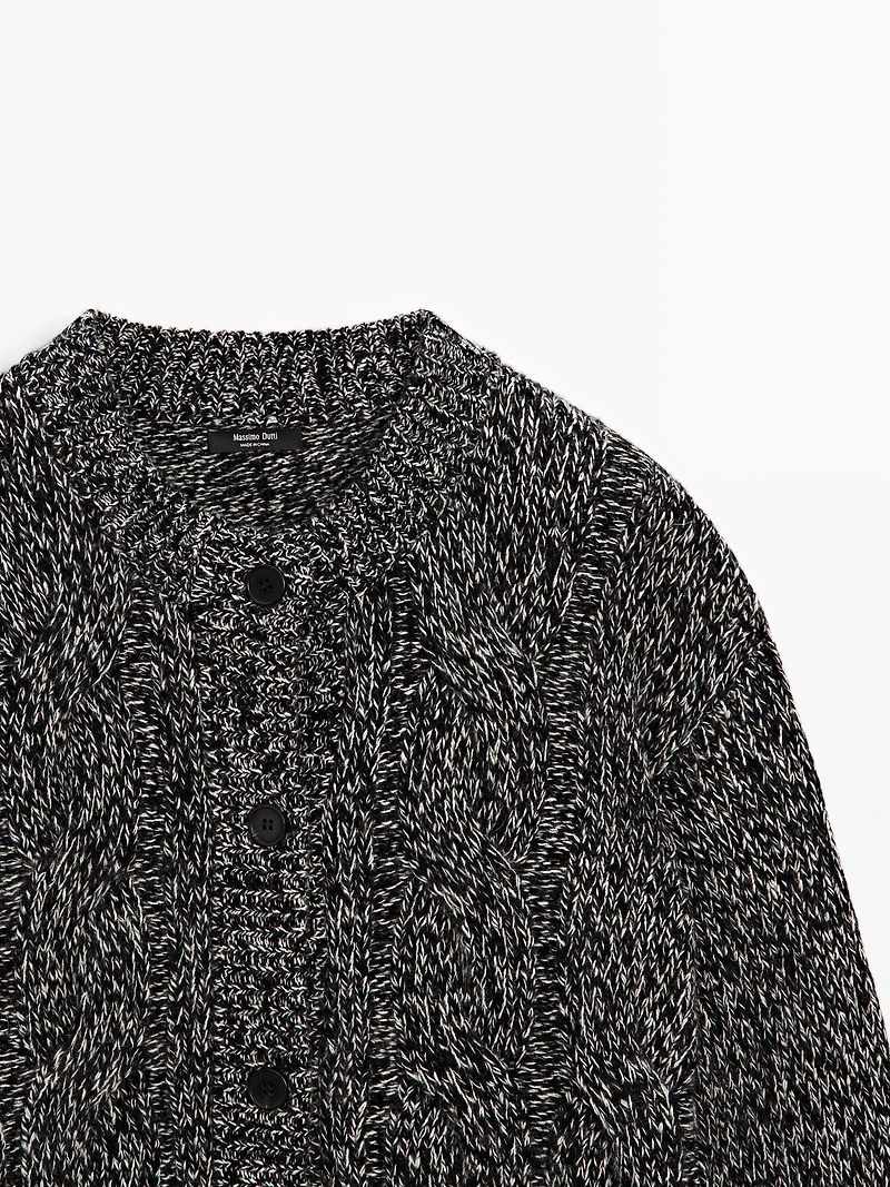 Cable-knit wool blend cardigan