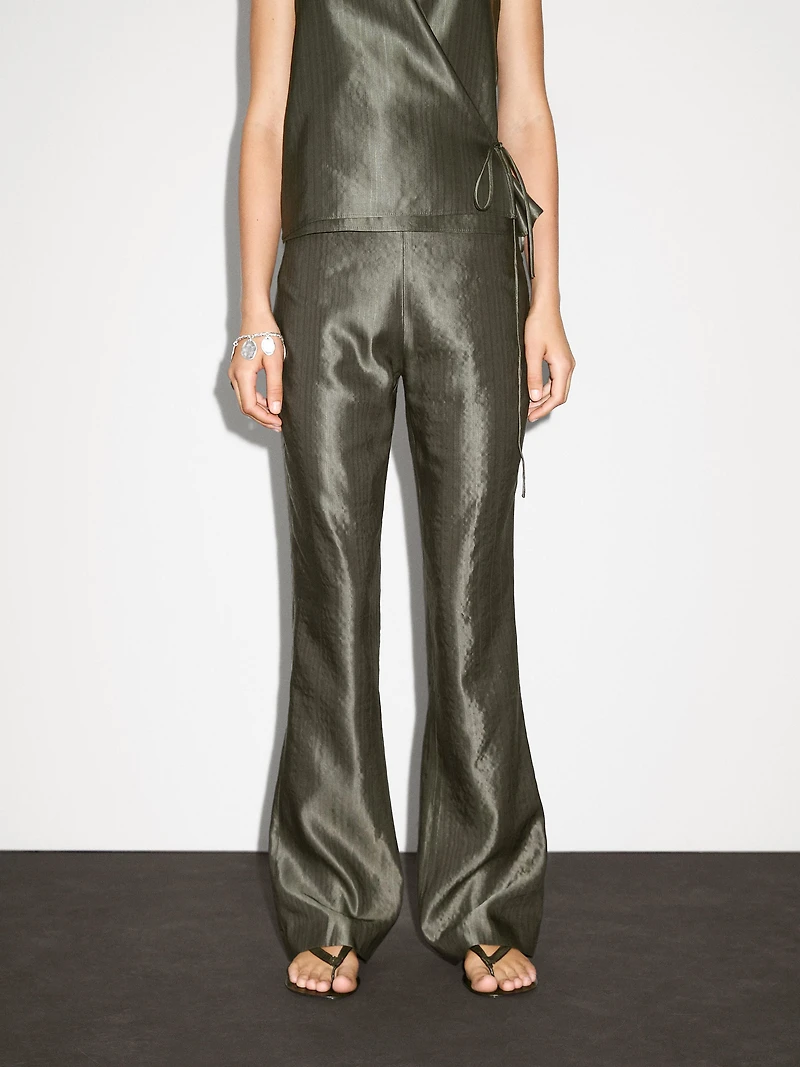 Mid-rise flared jacquard trousers