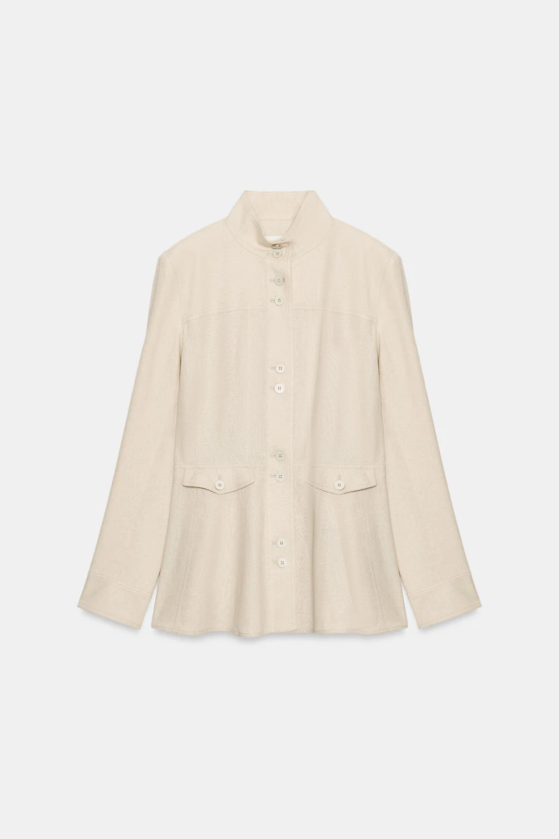 FITTED LINEN JACKET WITH SHOULDER PADS