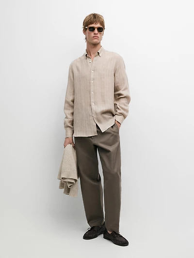 100% linen striped slim fit shirt