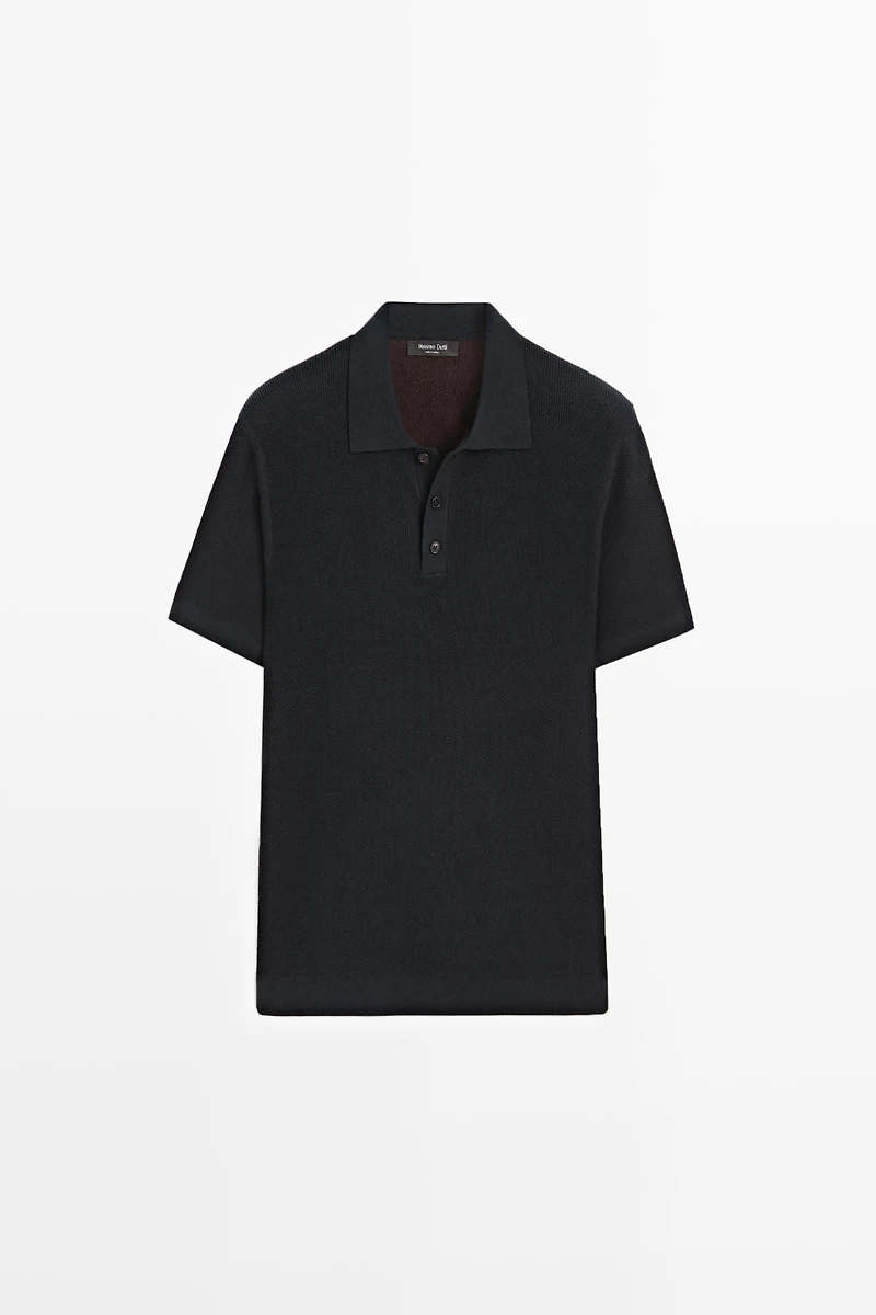 100% cotton textured contrast polo shirt