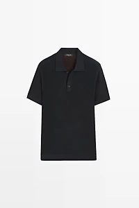 100% cotton textured contrast polo shirt